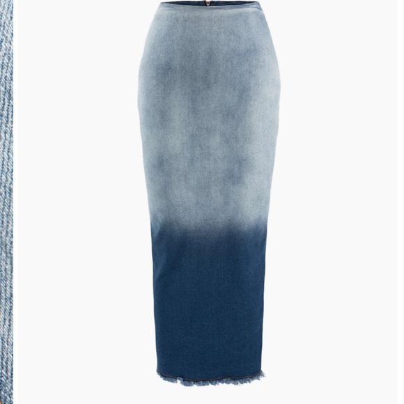 NEW MICAS OMBRÉ FRAYED SLIT DENIM MAXI SKIRT - Picture 1 of 9